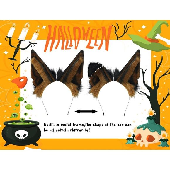 Faux Fur Wolf Ears Headband Adjustable Cosplay Halloween Party Accessory